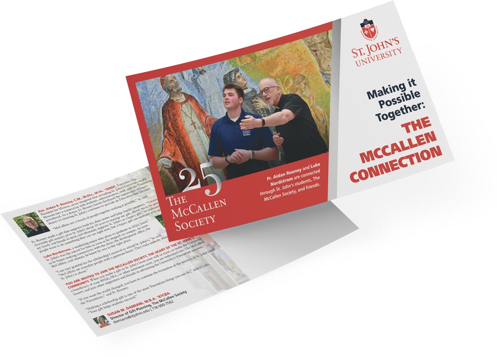 Planned Giving Marketing custom postcards for St John's McCallen Society