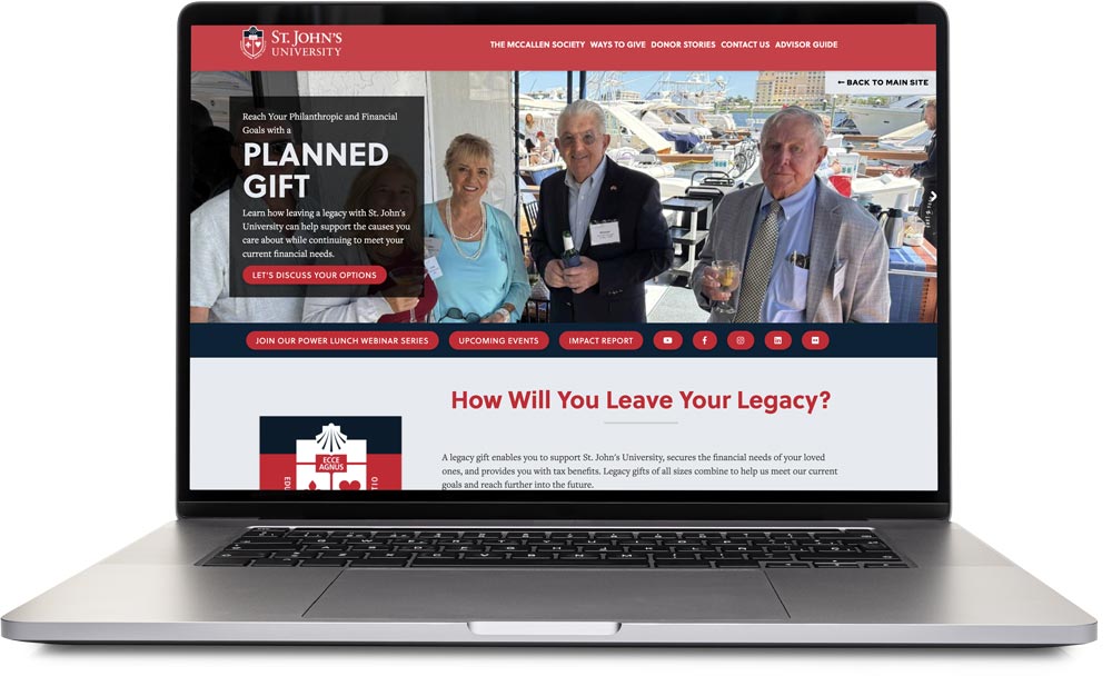 Laptop displaying St. John's University planned giving webpage