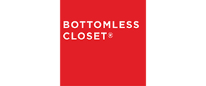 Bottomless Closet logo with white text on a red background.