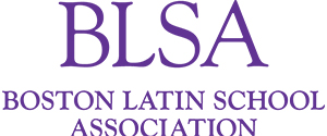 Purple text reads "BLSA Boston Latin School Association" on a white background.