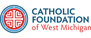 Catholic Foundation of West Michigan logo with a red and blue cross and heart-shaped design.