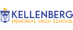 Kellenberg Memorial High School logo with blue and gold text and school crest on the left.