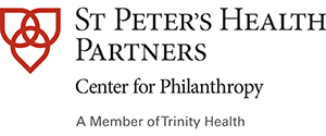St. Peter’s Health Partners Center for Philanthropy logo, a member of Trinity Health, with red emblem on left.