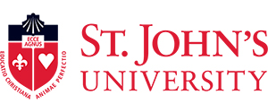 St. John’s University logo with red crest and shield featuring a cross, heart, and text.